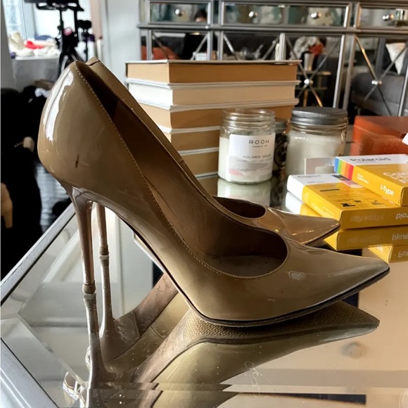 Jimmy Choo Abel Patent Leather Pointy Toe Pump Nude 36.5 - Picture 3 of 4